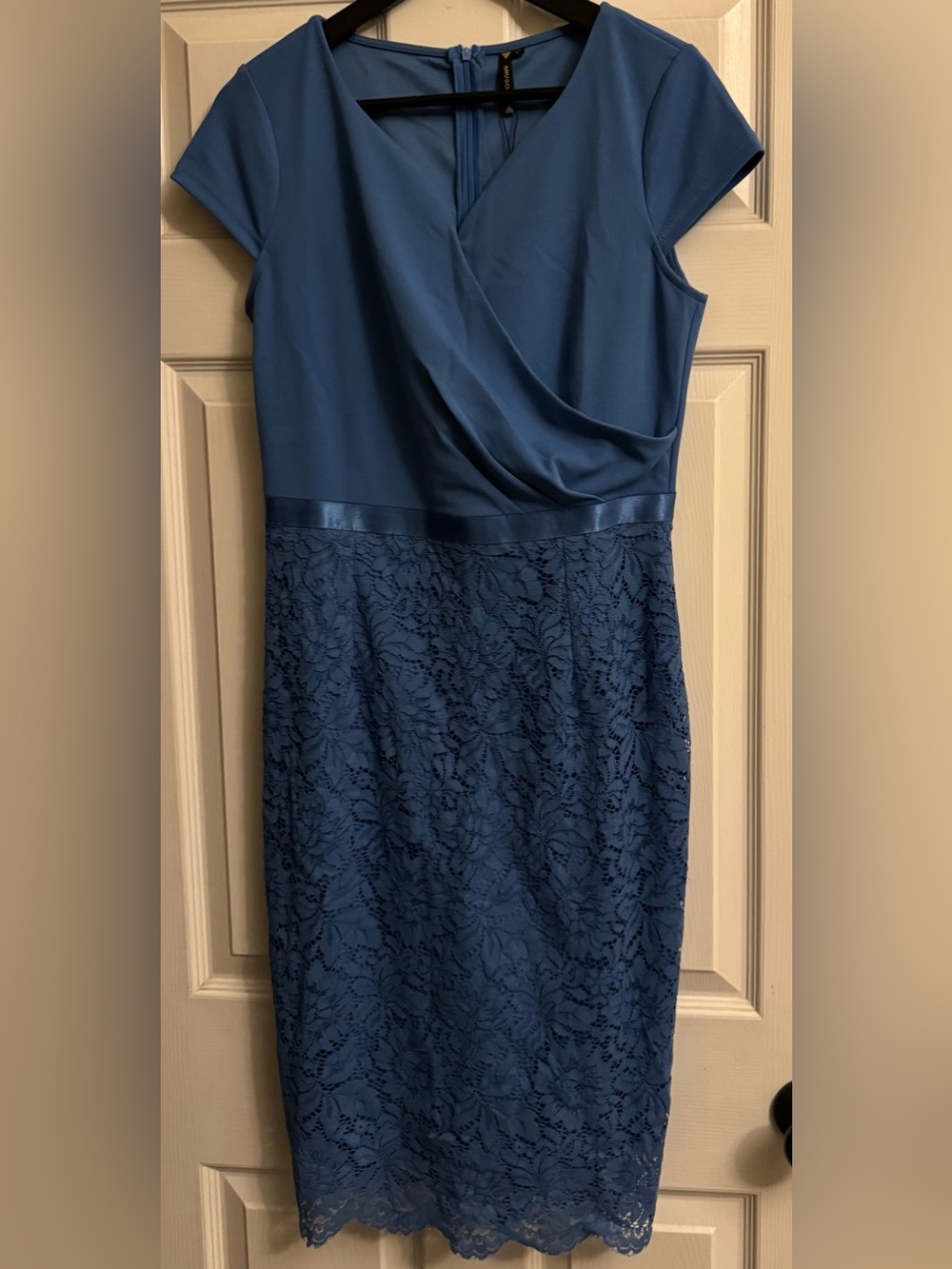 Miusol Blue Lace Midi Dress with Draped Bodice